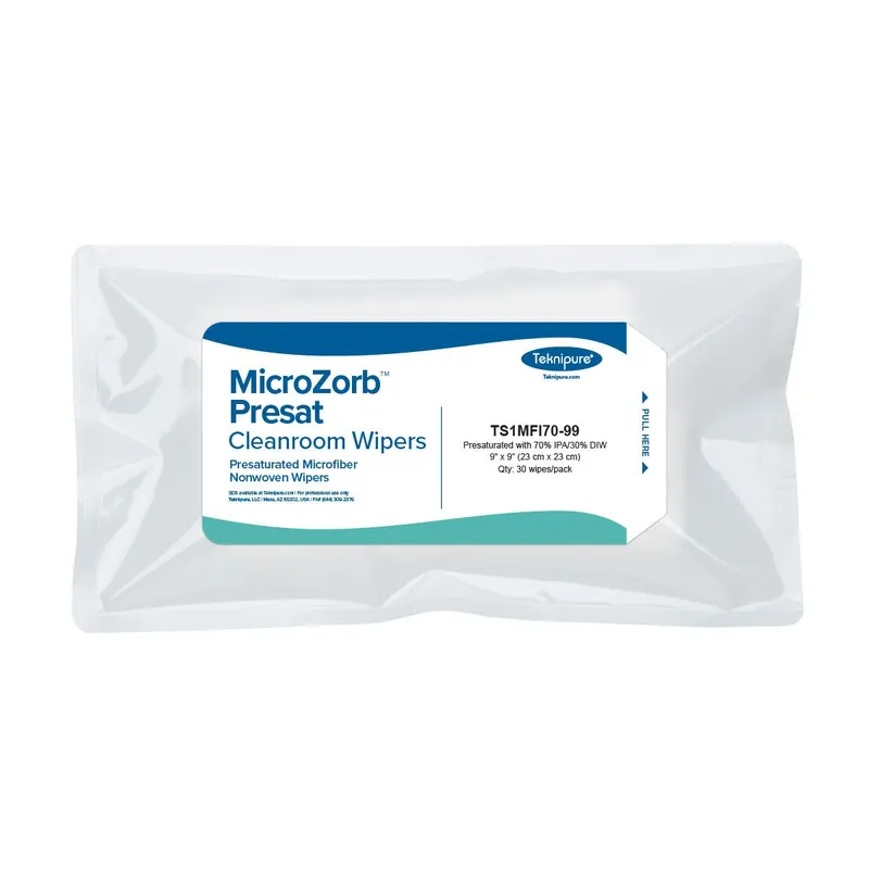 Teknipure TS1MFI70-99 MicroZorb™ Microfiber Nonwoven Presaturated Cleanroom Wipes, 70% IPA, 9" x 9" (Case of 720)