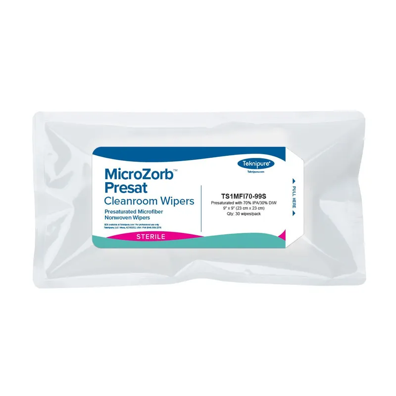 Teknipure TS1MFI70-99S MicroZorb™ Sterile Microfiber Nonwoven Presaturated Cleanroom Wipes, 70% IPA, 9" x 9" (Case of 720)