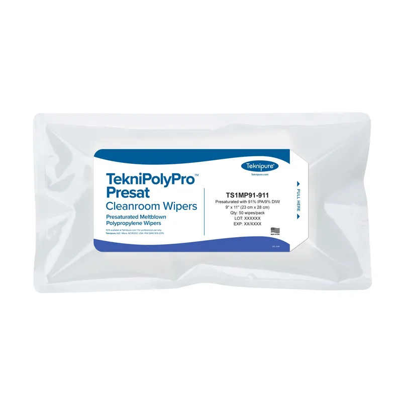 Teknipure TS1MP91-911 TekniPolyPro™ Sterile Meltblown Polypropylene Presaturated Cleanroom Wipes, 91% IPA, 9" x 11" (Case of 1,200)