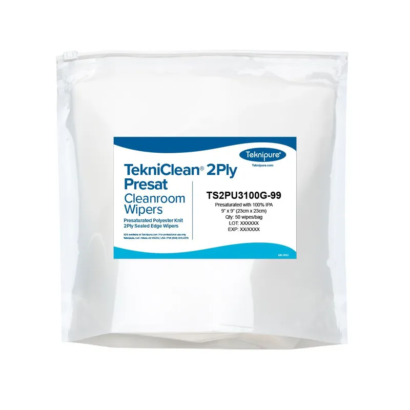 Teknipure TS2PU3100G-99 TekniClean® 2-Ply Polyester Knit Presaturated Cleanroom Wipes, 9" x 9" (Case of 500)