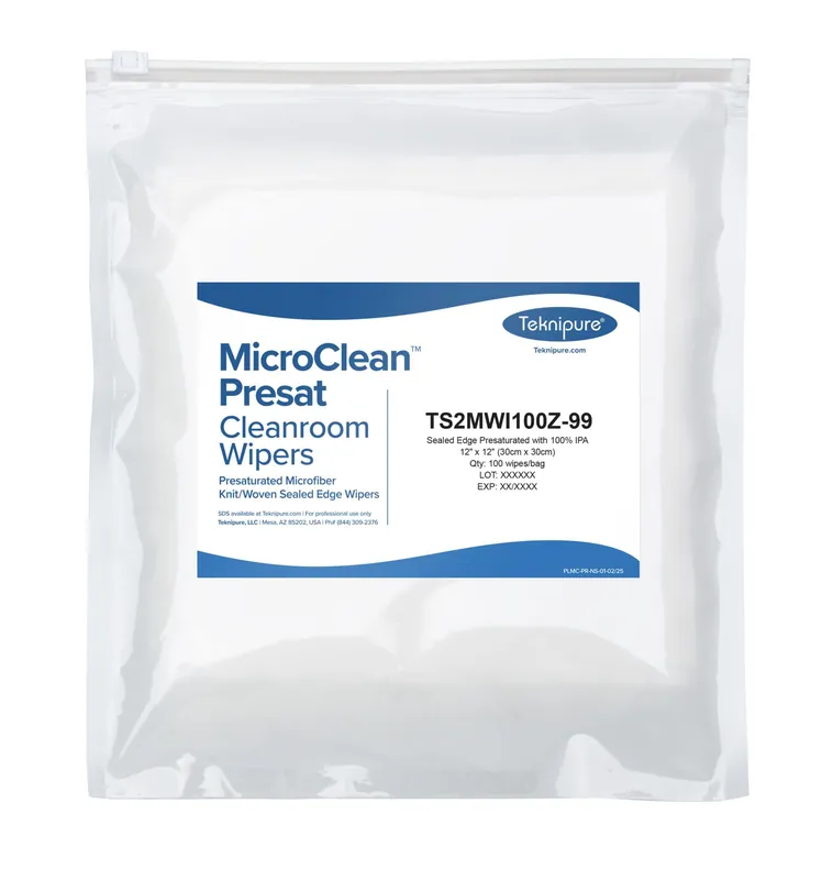 Teknipure TS3MFBI70Z-99 MicroClean™ Pro Microfiber Presaturated Cleanroom Wipes, 70% IPA, 9" x 9" (Case of 750)
