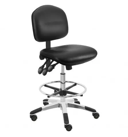 Lissner Lincoln Series Bench Height Cleanroom ESD Chair with Painted Bar & Aluminum Base, Vinyl