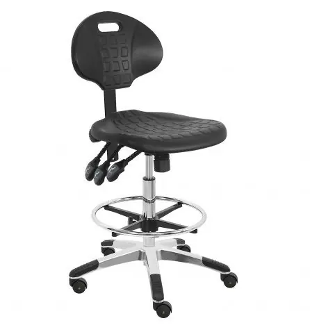 Lissner Bench Height Cleanroom ESD Chair with Painted Bar & Aluminum Base, Urethane