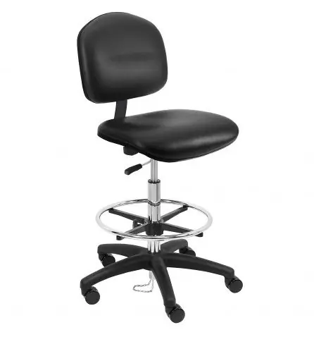 Lissner Lincoln Series Bench Height Cleanroom ESD Chair with Painted Bar & Nylon Base, Vinyl