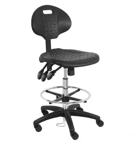 Lissner Bench Height Cleanroom ESD Chair with Painted Bar & Nylon Base, Urethane