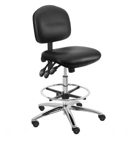 Lissner Lincoln Series Bench Height Cleanroom ESD Chair with Painted Bar & Chrome Base, Vinyl