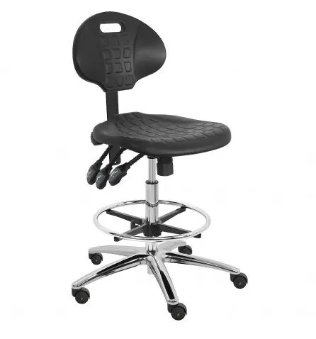 Lissner Bench Height Cleanroom ESD Chair with Painted Bar & Chrome Base, Urethane