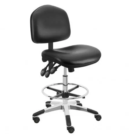 Lissner Washington Series Bench Height Cleanroom ESD Chair with Painted Bar & Aluminum Base, Vinyl
