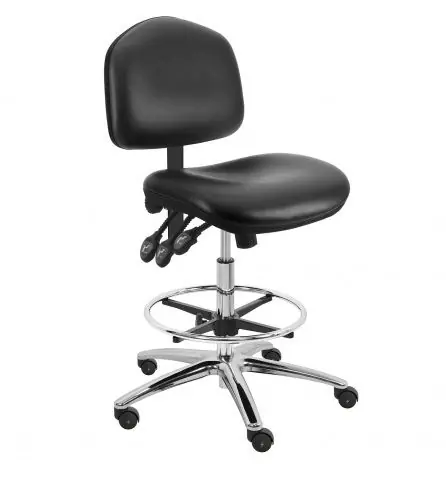 Lissner Washington Series Bench Height Cleanroom ESD Chair with Painted Bar & Chrome Base, Vinyl