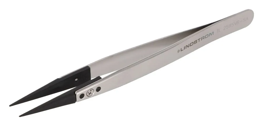 Lindstrom 259SVR-SA ESD-Safe Stainless Steel Tweezer with Replaceable Straight Strong, Fine, Pointed Plastic PVDF Tips, 5.12" OAL