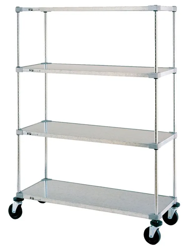 Metro Super Erecta® Mobile Wire Shelving with Galvanized Steel Solid Shelves