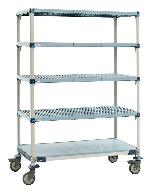 Metro MetroMax® Q Polyurethane Stem Caster Carts with Open Grid Shelves & Solid Bottom Shelf