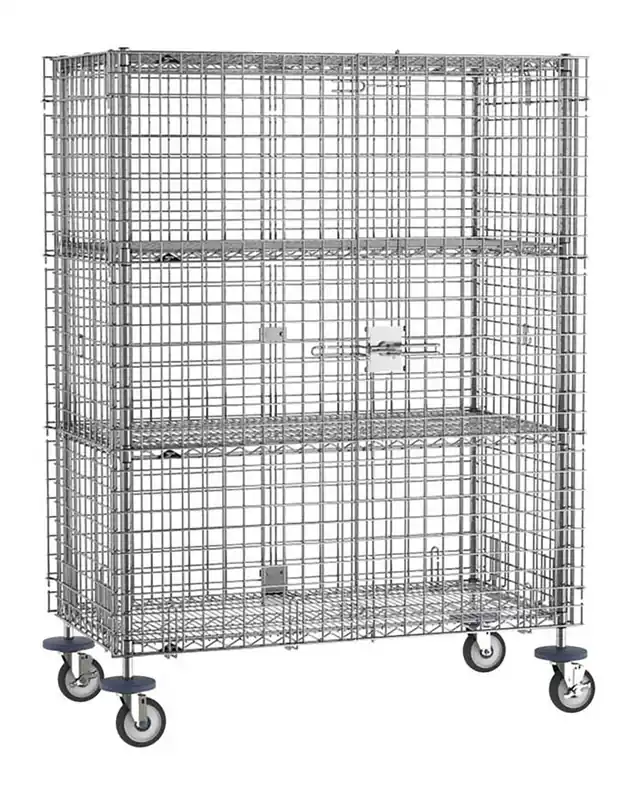 Metro Super Erecta® Chrome Security Carts with (2) Swivel & (2) Brake Polyurethane Casters, includes (2) Shelves