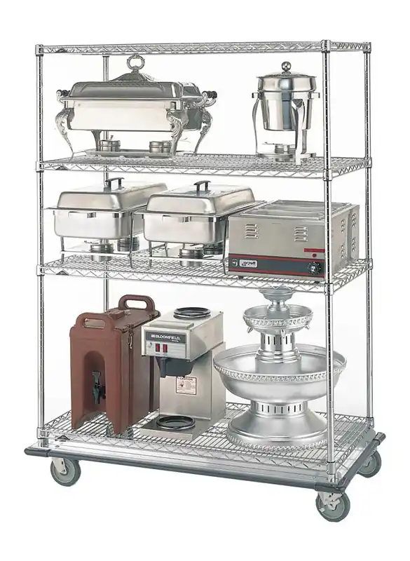 Metro Super Erecta® Chrome Dolly Truck with 4 Wire Shelves & Polyurethane Casters