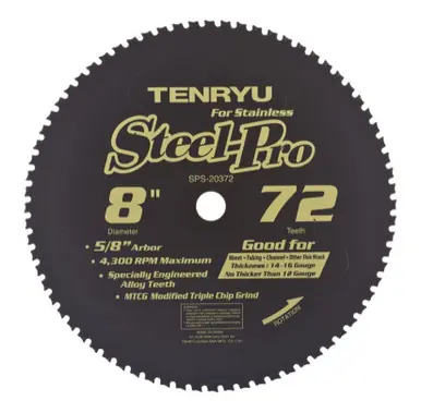 TENRYU SPS-20372 - 8" Stainless Blade 72T 5/8" Arbor .071" Kerf, 4300rpm, Circular