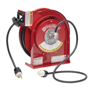 Reelcraft L-4545-123-3A-RP - 12/3 x 45 ft. 20A, Reverse Plug Electric Cord Reel