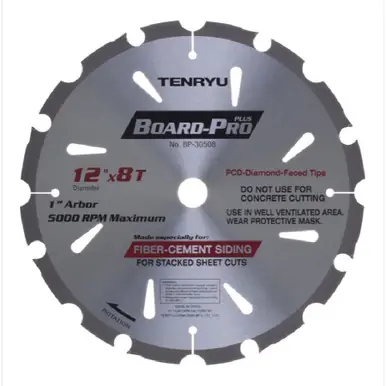 TENRYU BP-30508 - 12" Board Pro Plus Fiber Cement Blade 8T 1" Arbor