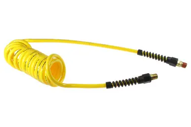 Coilhose Pneumatics PU38-50A-Y Flexcoil, 3/8" x 50‘, 3/8" NPT Rigid & Swivel Strain Relief Fittings,