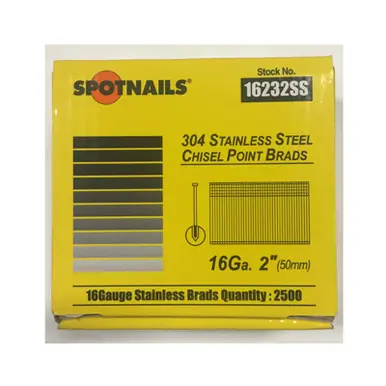 Spotnails 16232SS - 16 Gauge 2" Straight Stainless Steel Brads, 2500ct