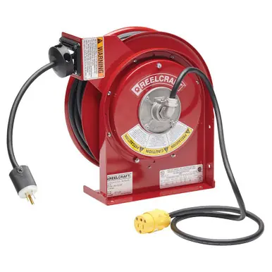 Reelcraft L-4050-163-3-RP - 16/3 x 50ft. 13A, Reverse Plug Electric Cord Reel