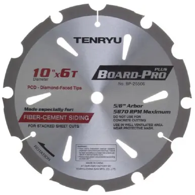 TENRYU BP-25506 - 10" Board Pro Plus Fiber Cement Blade 6T 5/8"KO Arbor