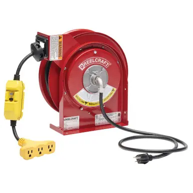 Reelcraft L-4545-123-9G - 12/3 x 45 ft. 15A, Triple Tap GFCI Electric Cord Reel