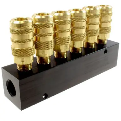 Coilhose Pneumatics 3063-15C 6 Port Aluminum Manifold, 1/4" 6-Point Industrial Interchange