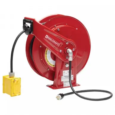 Reelcraft L-70100-123-7A - 12/3 x 100 ft. 20A, Duplex Outlet Box GFCI Electric Cord Reel