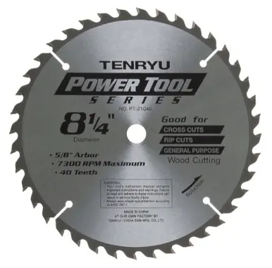 TENRYU PT-21040 - 8-1/4 x 40 T PT Series Carbide Tipped Blade, 5/8 Arbor, 7300 rpm