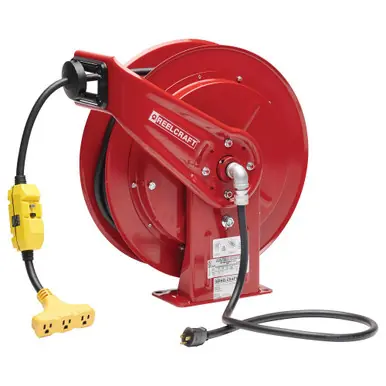 Reelcraft L-70100-123-9G - 12/3 x 100 ft. 15A, Triple Tap GFCI Electric Cord Reel