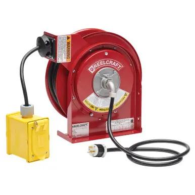 Reelcraft L-4545-123-7A - 12/3 45 ft. 20A, Duplex Outlet Box GFCI Electric Cord Reel