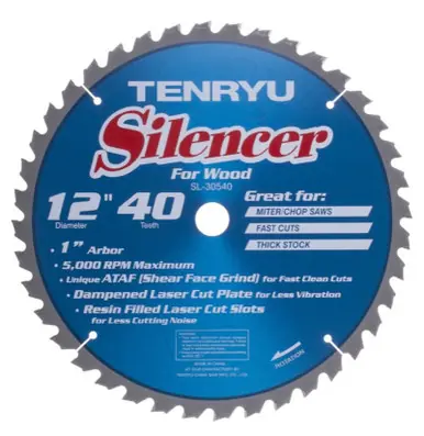 TENRYU SL-30540 - 12" Silencer Miter Saw Blade 40T 1" Arbor