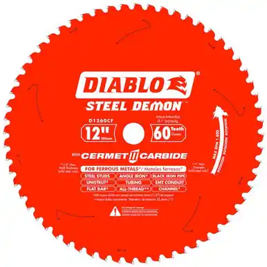 DIABLO D1260CF 12" 60T - Steel Demon Saw Blade for Ferrous Metals, 1" Arbor