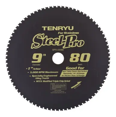 TENRYU SPS-23080 - 9" SS Blade 80T 1" Arbor, .071" Kerf, 3000 rpm, Circular Saw