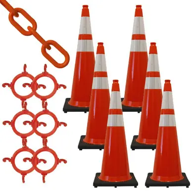 Mr. Chain 97280-6 36" Traffic Cone Reflective and Chain Kit Traffic Orange