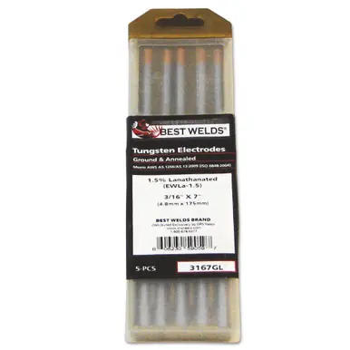 BEST WELDS 900-3167GL - Tungsten Electrode, 1.5% Lanthanated, 7" Size 3/16, 5ct