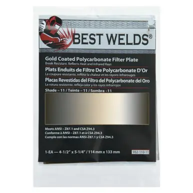 BEST WELDS 901-932-110-11 - 2" Gold Coated Filter Plate, Gold/11, 4.5 x 5.25, Polycarbonate