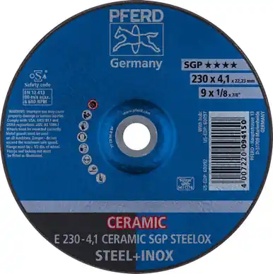 PFERD 60092 9" x 1/8 Grinding Wheel, 7/8" A.H. CERAMIC SGP STEELOX - Type 27 (10pk)