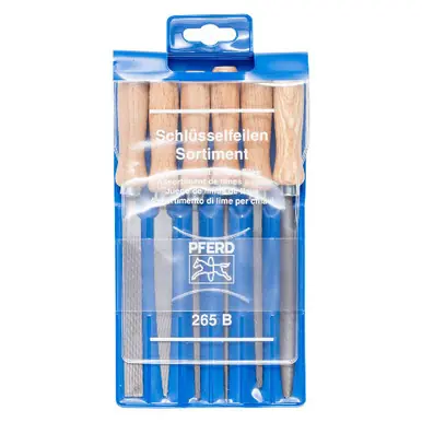 PFERD 17012 4" Key File Set, Wooden Handles, 6 Pieces, Second Cut
