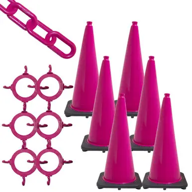 Mr. Chain 93225-6 28" Traffic Cone and Chain Kit Safety Pink