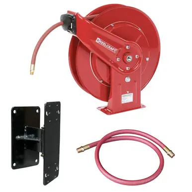 Reelcraft 7850-OLP-KIT - 1/2" x 50 ft. 300 psi, Air / Water Reel w/Hose, Bracket, & Inlet Assembly