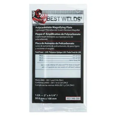 BEST WELDS 901-932-146-200 - 2" Plastic Magnifier Plate, 2" x 4.25" 2 Diopter, Polycarbonate, Clear