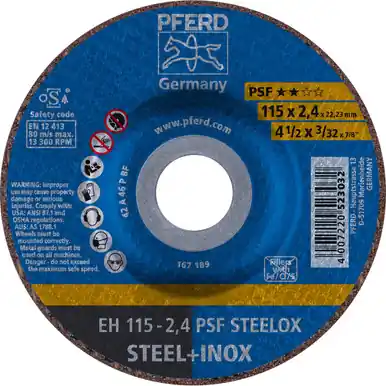 PFERD 63718 4-1/2" x 3/32" Cut-Off Wheel, 7/8" A.H. PSF STEELOX - Type 27 (25pk)
