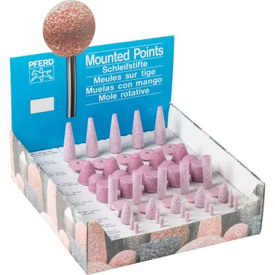 PFERD 39005 50 Piece Mounted Point Set, Hardness O, 1/8", 1/4" Shanks