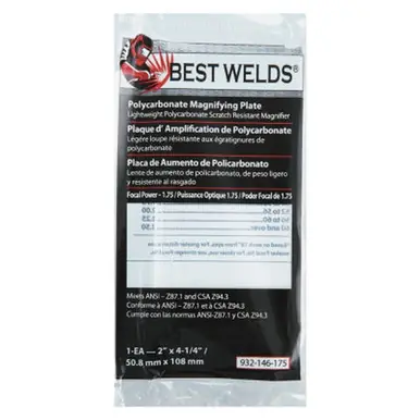 BEST WELDS 901-932-146-175 - 2" Plastic Magnifier Plate, 2" x 4.25" 1.75 Diopter, Polycarbonate,