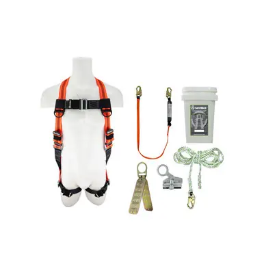 Safewaze FS120-E1118DC Roofer‘s Fall Protection Kit w/ Dual Cam Rope Grab in Bucket