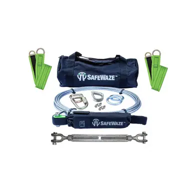 Safewaze 019-8024 - 2 Person Cable Horizontal Lifeline Kit with Cross Arm Straps and Energy Absorber