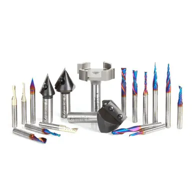 AMS-222 18-Pc Ultimate Signmaking CNC Router Bit Collection, 1/4 & 1/2 Inch Shank