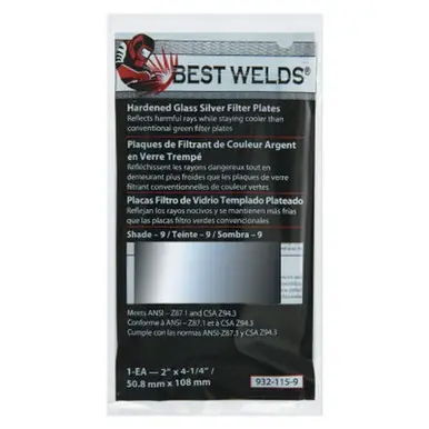 BEST WELDS 901-932-115-9 - 2" Glass Silver Mirror Filter Plate, Silver/9, 2" x 4.25" Glass