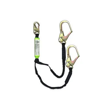 Safewaze FS576 - 6‘ Dual-Leg Stretch Energy Absorbing Lanyard w/ Rebar Hooks